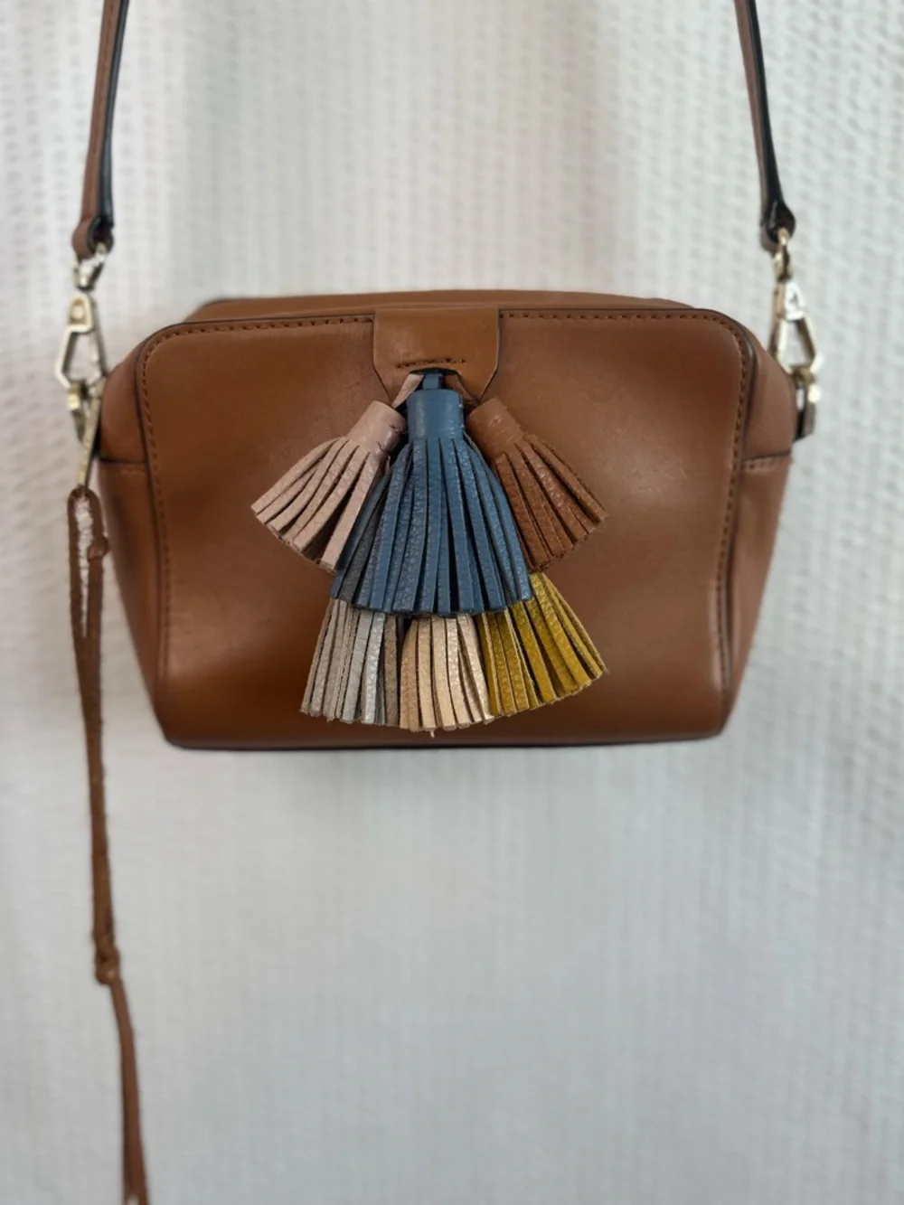 Rebecca Minkoff Mini Sofia Brown Leather Tassel Crossbody Bag Adjustable Strap